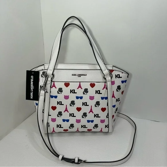 Karl Lagerfeld Paris Iris Tote Handbag, crossbody strap White multi - Picture 7 of 14